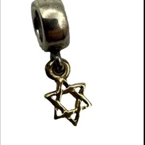 Authentic Pandora Sterling & 14K Gold Star of David Dangle Charm Retired